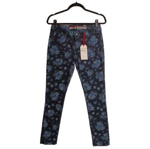 STANDARDS & PRACTICES Blue Floral Print Dark Wash Denim Skinny Jeans 26 NWT